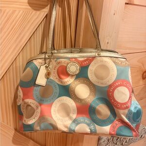 Vintage Y2K Coach 1941 Logo Satin Tote Pastel Multicolor Print Purse Metallic